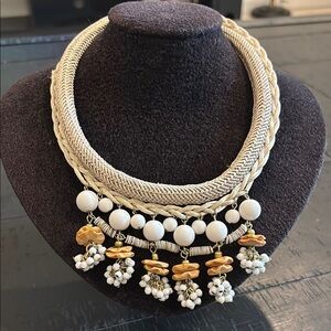Loft Dangle Beads Cream Gold Rope Chain Necklace Boho Preppy​
